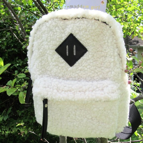 Madden Girl White Sherpa Backpack Midsize NWOT Sale - Picture 2 of 8